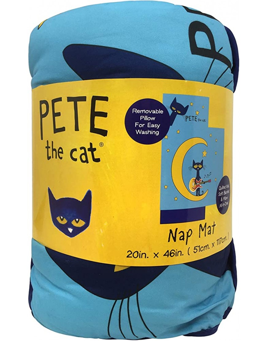 Pete The Cat Night Music Nap Mat Built-in Pillow and Blanket Super Soft Microfiber Kids' Toddler Children's Bedding Ages 3-5 Official Pete The Cat Product - BIZXU3UBW