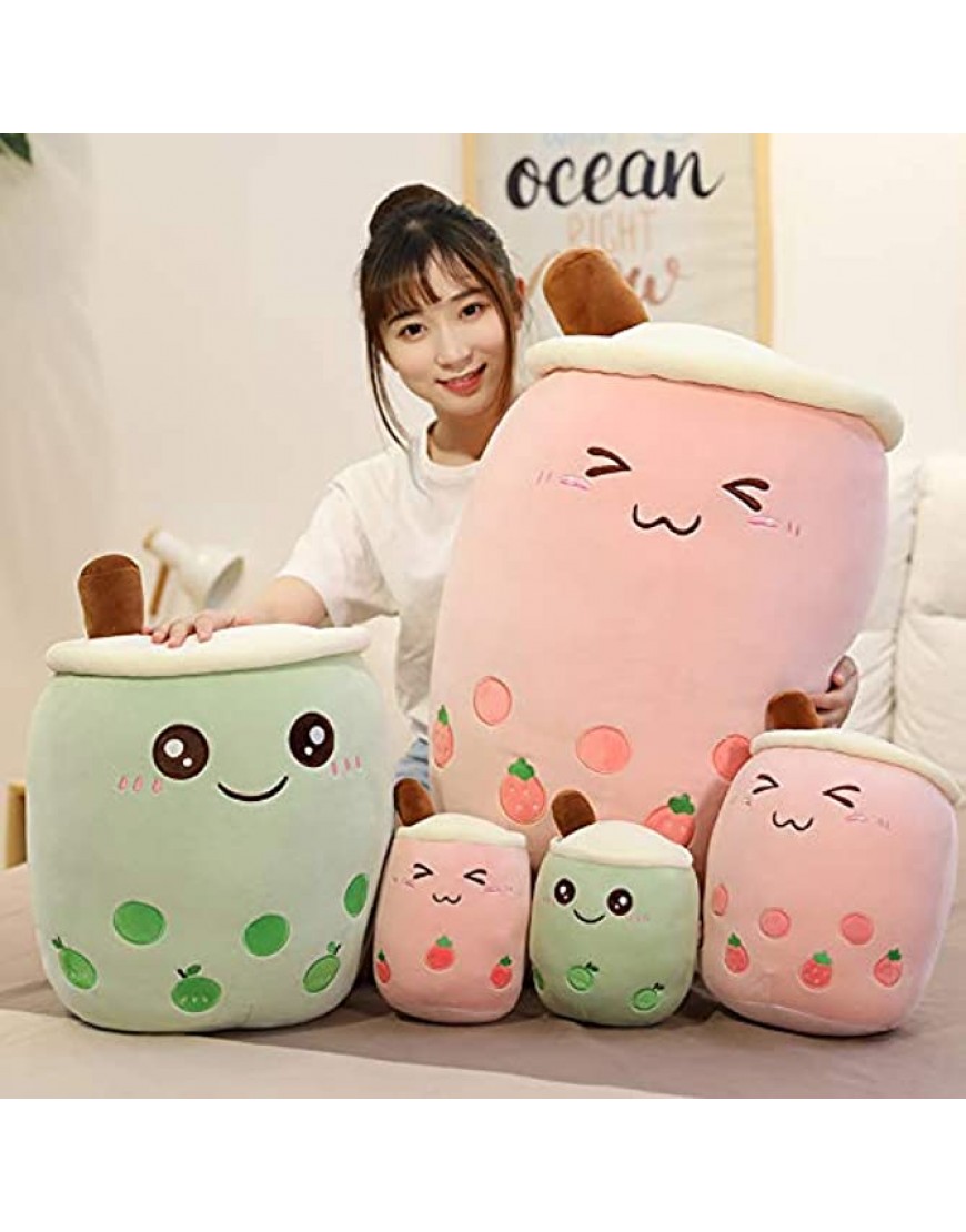 QYBKJDS Toy Plush Boba Tea Cup Toy Bubble Tea Pillow Cushion Cute Fruit Drink Plush Stuffed Soft Pink Strawberry Milk Tea Kids Gift Toy Color : Round Green cry Height : About 25cm - B1A67B7PT