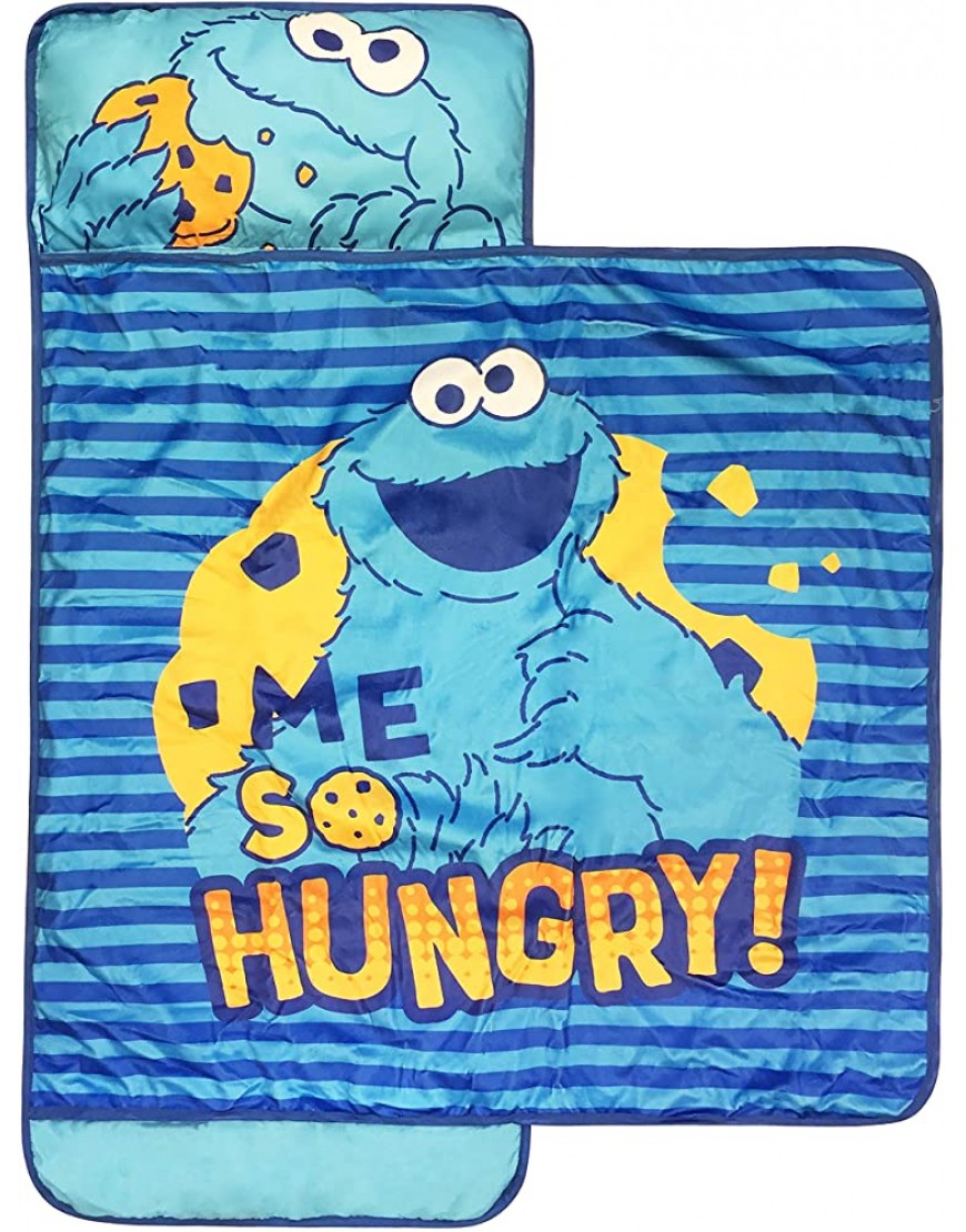 Sesame Street Me So Hungry Nap Mat Built-in Pillow and Blanket Featuring Cookie Monster Super Soft Microfiber Kids' Toddler Children's Bedding Ages 3-5 Official Sesame Street Product - BRZKT1P4R