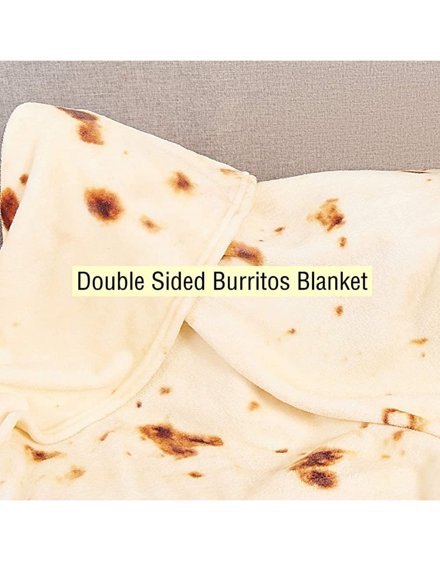 Burritos Tortilla Blanket Double Sided Pattern Food Blanket Novelty Realistic Funny Throw Blanket for Wrap Adults and Kids Soft Flannel Taco Yellow Blanket Double Sided Diameter 60 inches - BZLNXNL2Y