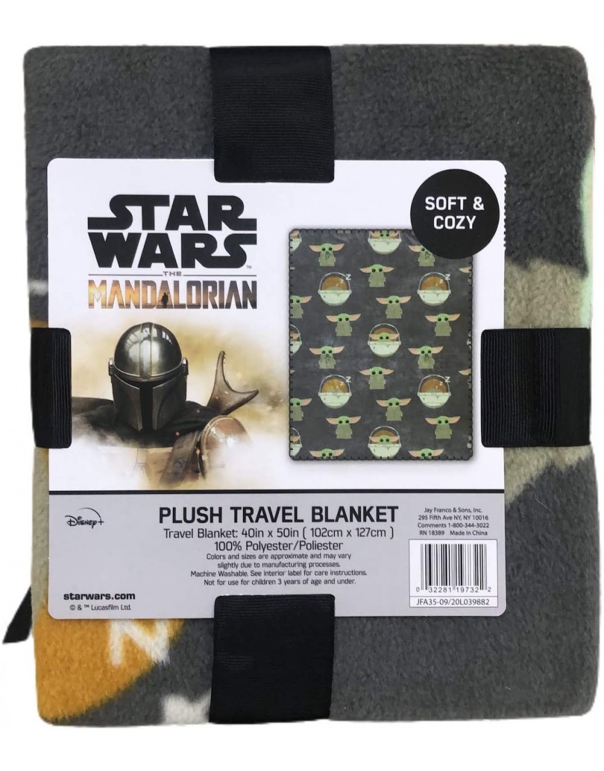 Disney Star Wars The Mandalorian The Child Baby Yoda Plush Travel Throw Blanket Grey 40x50 inch - BTE1UYVPD