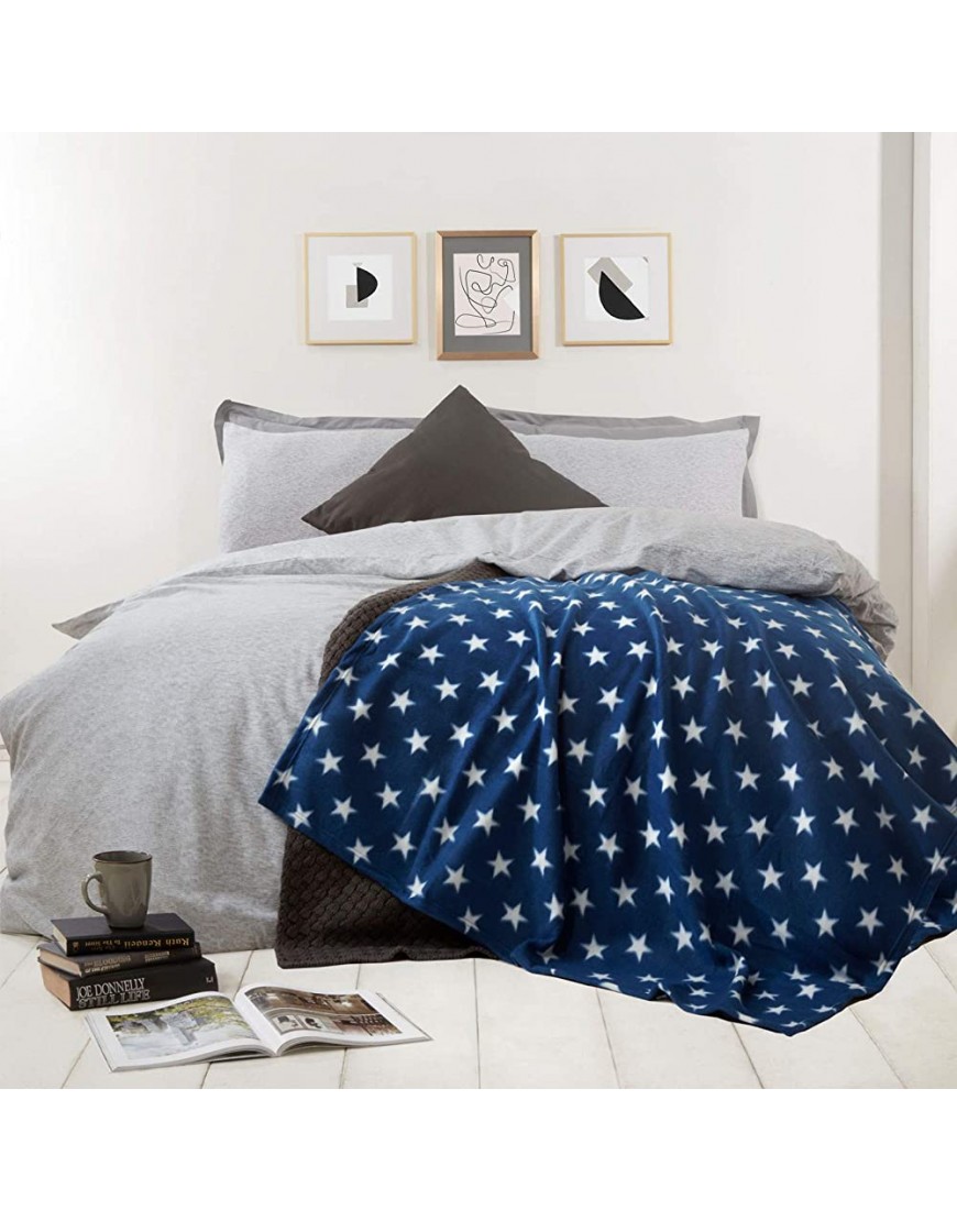 Dreamscene Flannel Fleece Stars Throw Over Bed Warm Soft Blanket Plush for Kids Sofa Navy Blue 50 x 60 inch - BQG74MPJ2