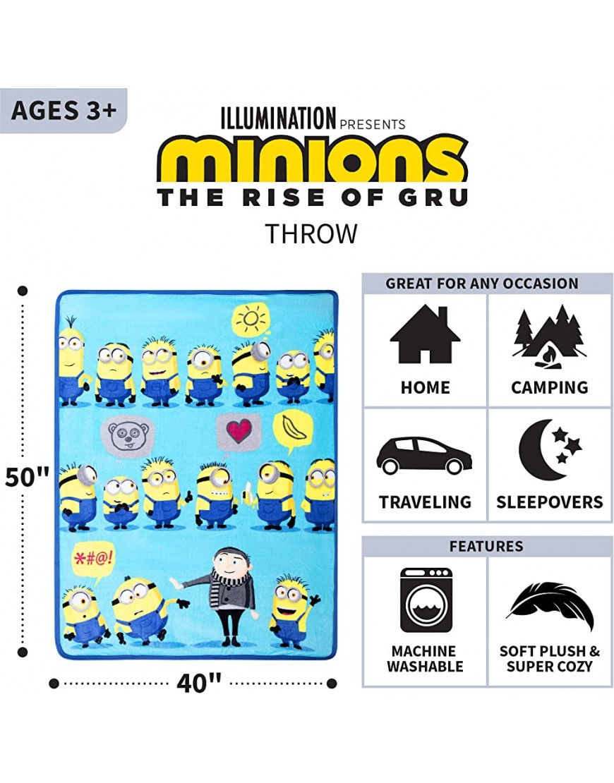 Franco Kids Bedding Super Soft Silk Touch Throw 40 in x 50 in Minions The Rise of Gru - BXNCLO1BN