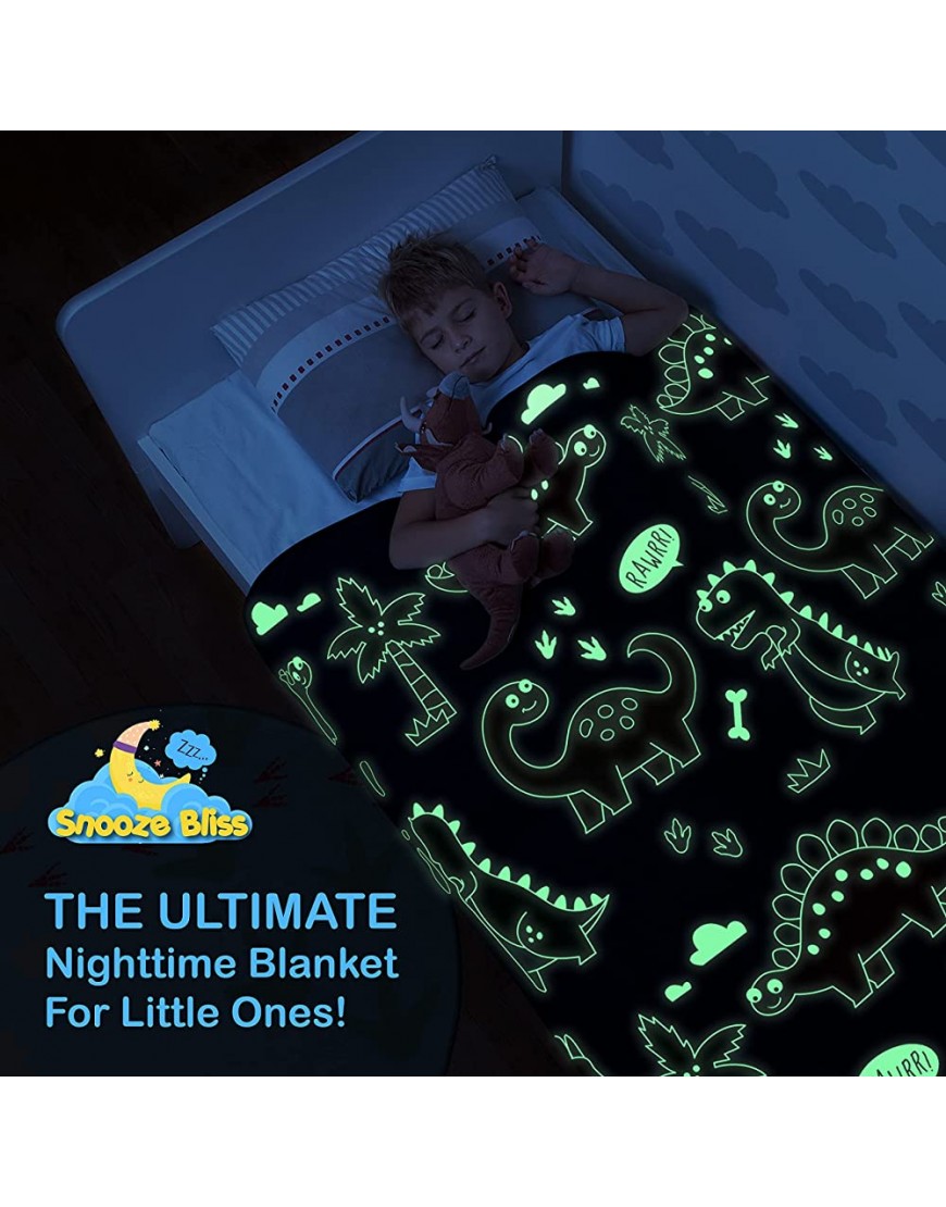 Glow in The Dark Dinosaur Blanket for Boys –Soft Plush Blue Fleece Throw Blanket. Great Dinosaur Gifts for Kids Grandkids Baby Toddler Birthday Christmas! 6+ Hour Glow. 50”X60” - BTG6M9PCK