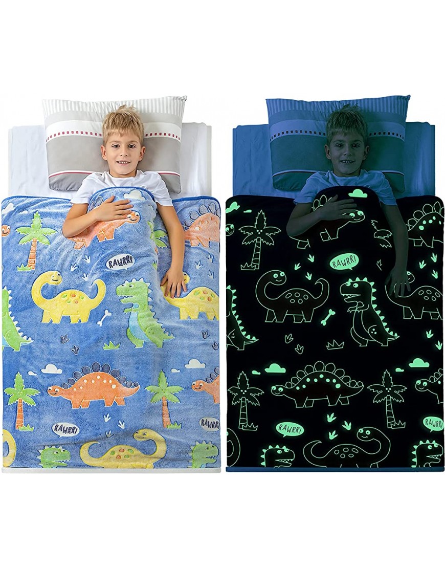 Glow in The Dark Dinosaur Blanket for Boys –Soft Plush Blue Fleece Throw Blanket. Great Dinosaur Gifts for Kids Grandkids Baby Toddler Birthday Christmas! 6+ Hour Glow. 50”X60” - BTG6M9PCK