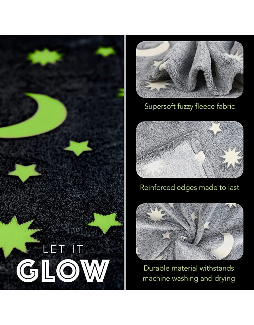 Glow in The Dark Throw Blanket Gift for Kids Girls Boys Teens Grandkids Grey 50 x 60 Inches Fun Cozy Fleece Throw Blanket Made from Plush Polyester | Wrinkle-Resistant Soft Blanket - BCT66CVCO