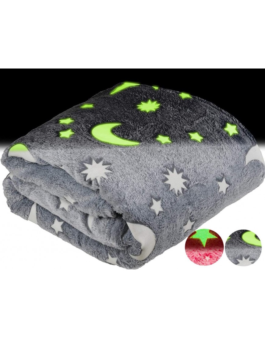 Glow in The Dark Throw Blanket Gift for Kids Girls Boys Teens Grandkids Grey 50 x 60 Inches Fun Cozy Fleece Throw Blanket Made from Plush Polyester | Wrinkle-Resistant Soft Blanket - BCT66CVCO