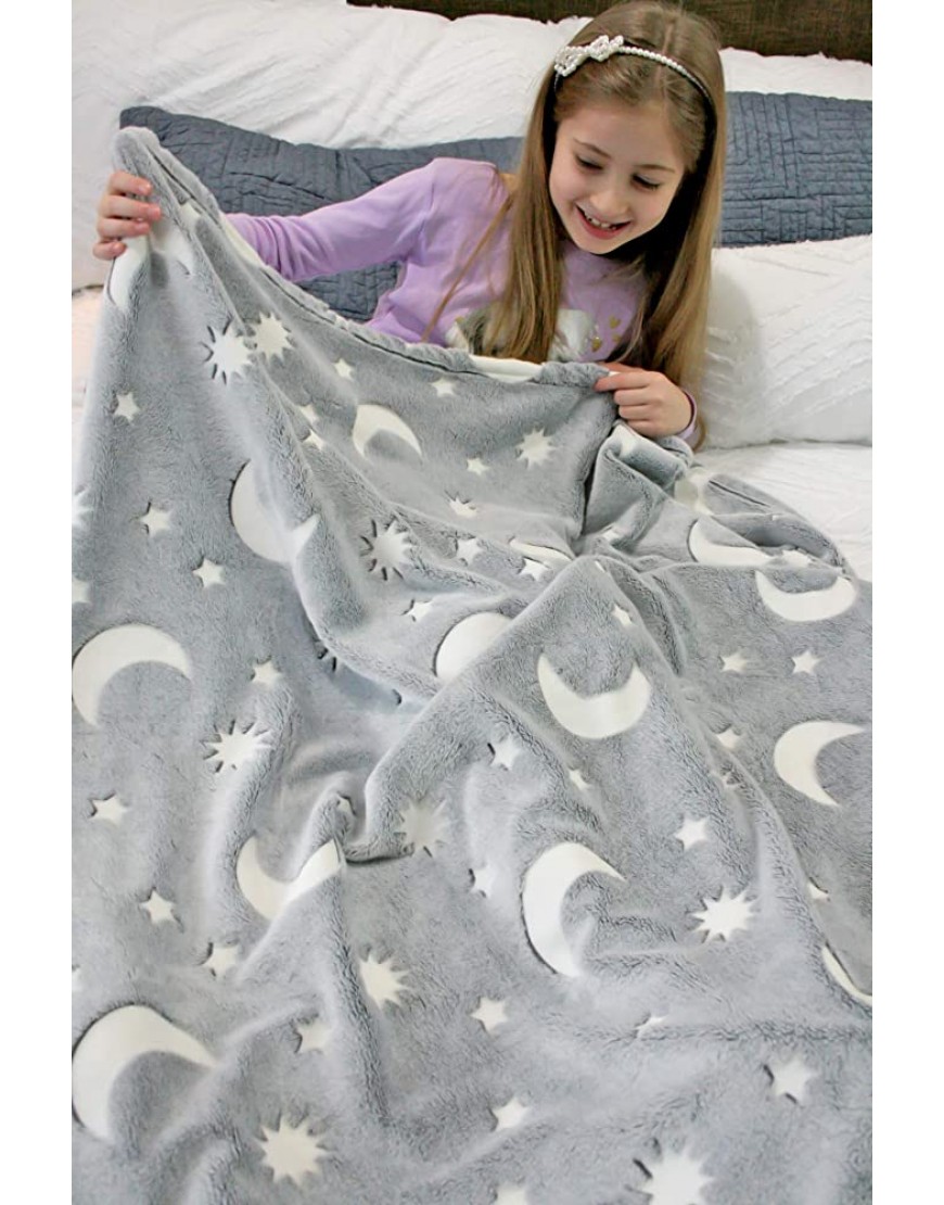 Glow in The Dark Throw Blanket Grey Moon Star Personalized Gifts for Girls Boys and Adults Cozy Super Soft Plush Fleece Throw Blanket for Everyday Use and Every Occasion 50 x 60 InchesMoonstar - BH31WB97C
