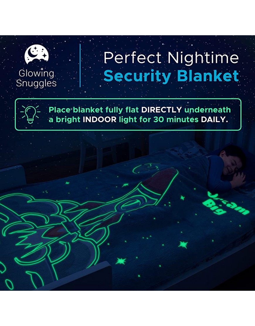 GLOWING SNUGGLES Glow in The Dark Space Blanket for Kids -Planet Star Spaceship Rocket Outerspace Decor for Kids Room- Kids Blanket 60 x 50 Birthday Gifts for Boys- Boys Toys Boy Gifts - B1YBK55BB