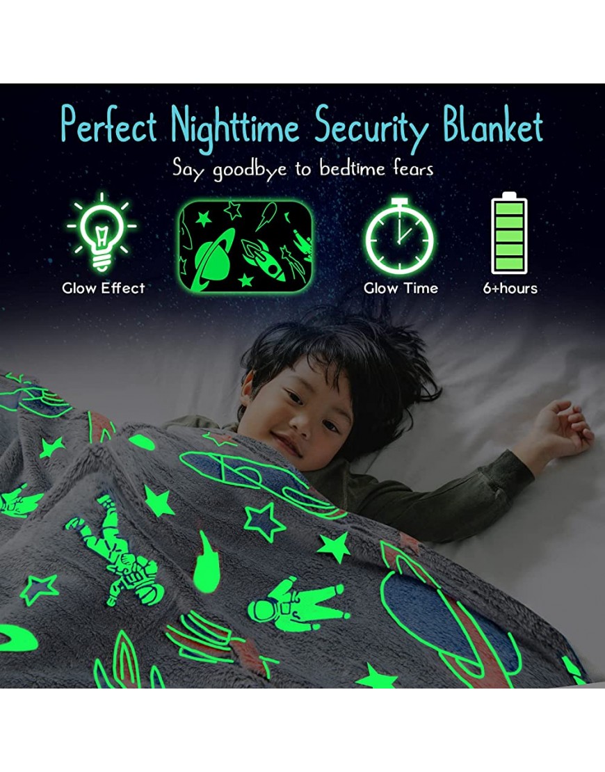 OHDS Glow in The Dark Blanket for Kids 60x50 Outer Space Throw Blankets for Boys Girls Soft Fleece Quilt Blanket Comfy Warm Cute Throws for Couch Bed Birthday Gifts for Toddler Kids Grandkids - BXUHHWGIA