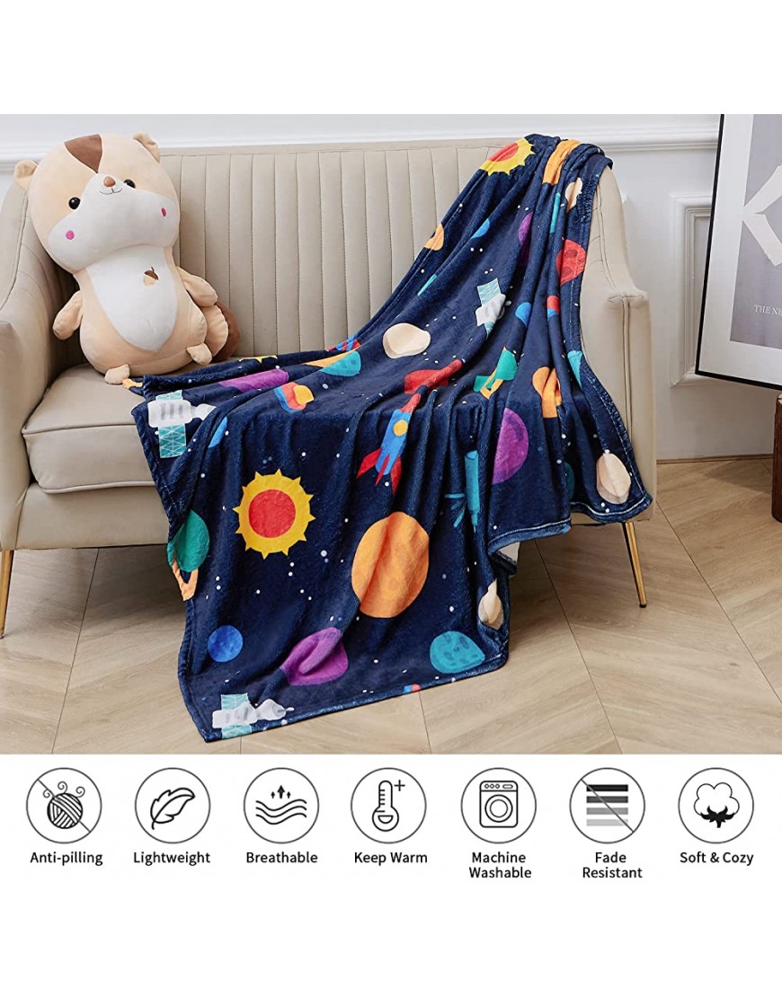 OHDS Space Planet Throw Blanket for Kids Rocket Astronaut Throw Blankets with Galaxy Soft Plush Fleece Blankets Space Ship Flannel Blanket for Bed Sofa Couch Gifts for Boys Girls 50x40 Inch - BVV2Y9FZY