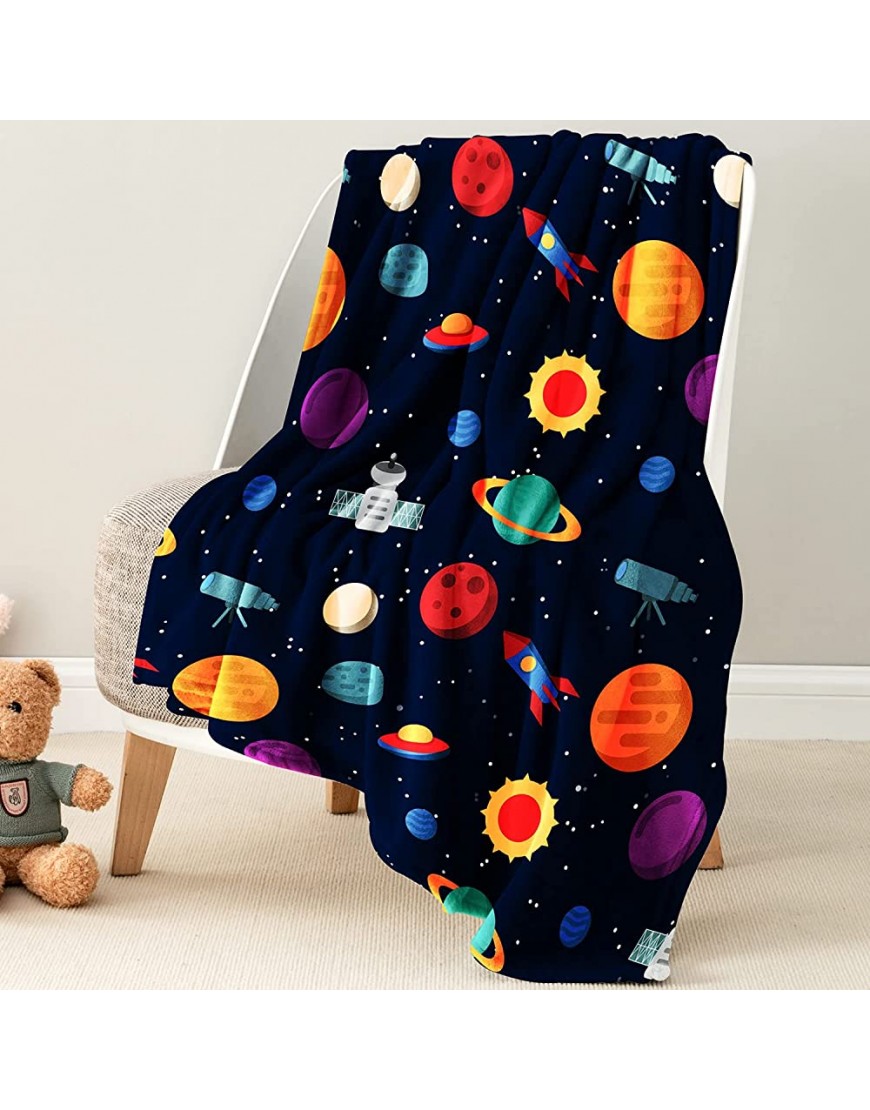 OHDS Space Planet Throw Blanket for Kids Rocket Astronaut Throw Blankets with Galaxy Soft Plush Fleece Blankets Space Ship Flannel Blanket for Bed Sofa Couch Gifts for Boys Girls 50x40 Inch - BVV2Y9FZY