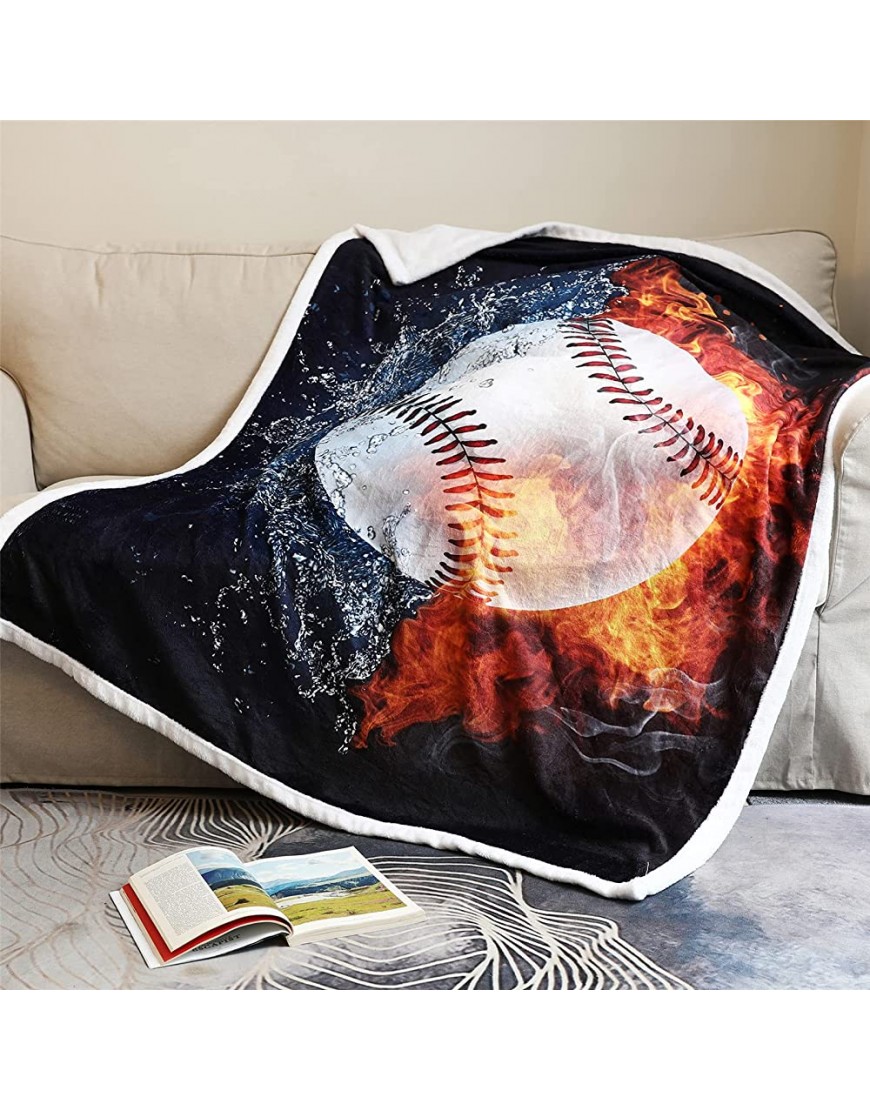 Sviuse Baseball Blanket 3D Print Throw Blanket White Ball in Fire and Water Flannel Soft Plush Sport Throw for Kids Boys All Season Couch Bed Sofa Home Decor - B4PJCBY4U