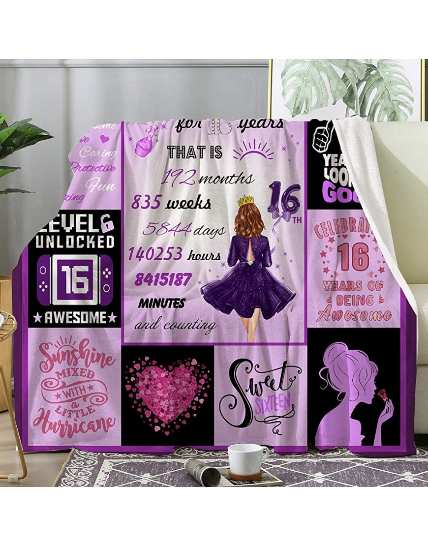 Sweet 16 Birthday Decorations 16th Birthday Gifts for Girl Throw Blanket Gifts for 16 Year Old Girl Sweet 16 Gifts for Girls 16 Birthday Gift Ideas Blankets 60 x 50in - B87OC3BUX
