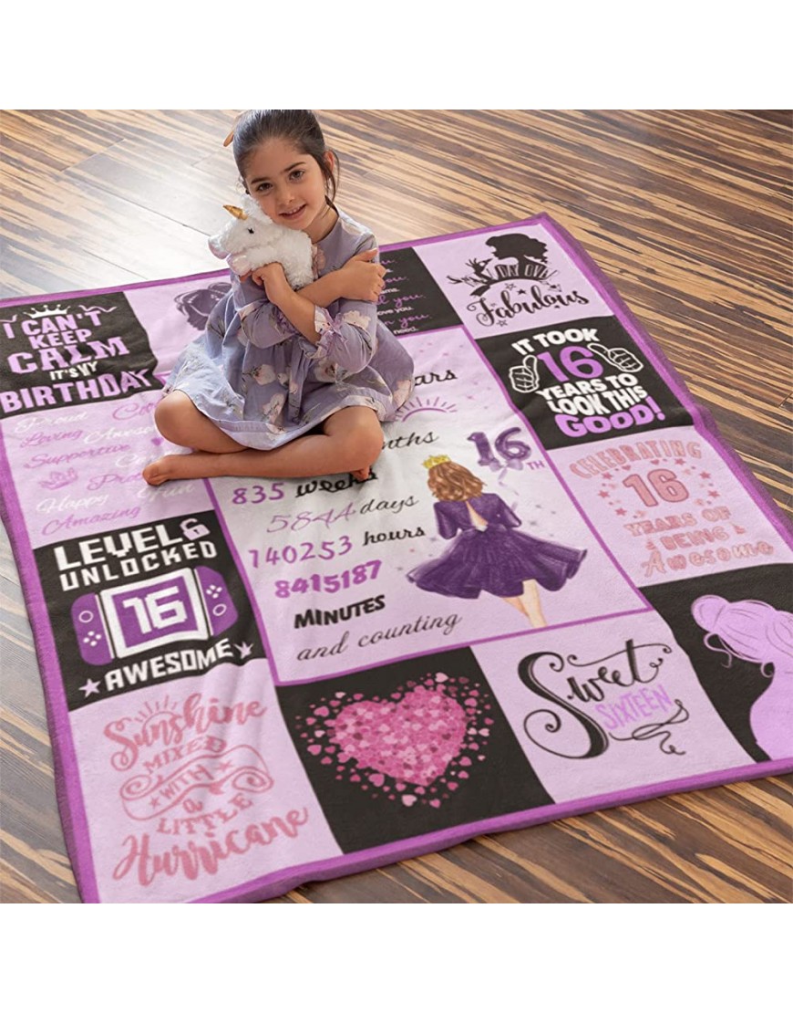 Sweet 16 Birthday Decorations 16th Birthday Gifts for Girl Throw Blanket Gifts for 16 Year Old Girl Sweet 16 Gifts for Girls 16 Birthday Gift Ideas Blankets 60 x 50in - B87OC3BUX