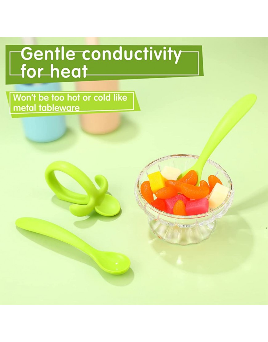 3 Pack Silicone Baby Training Spoons and Fork Set Feeding Toddler Learning Utensils First Stage baby Utensils 6-12 Months Handle Training Anti Choke Baby Spoon Unbreakable Dishwasher Safe - BL7P6FU7O