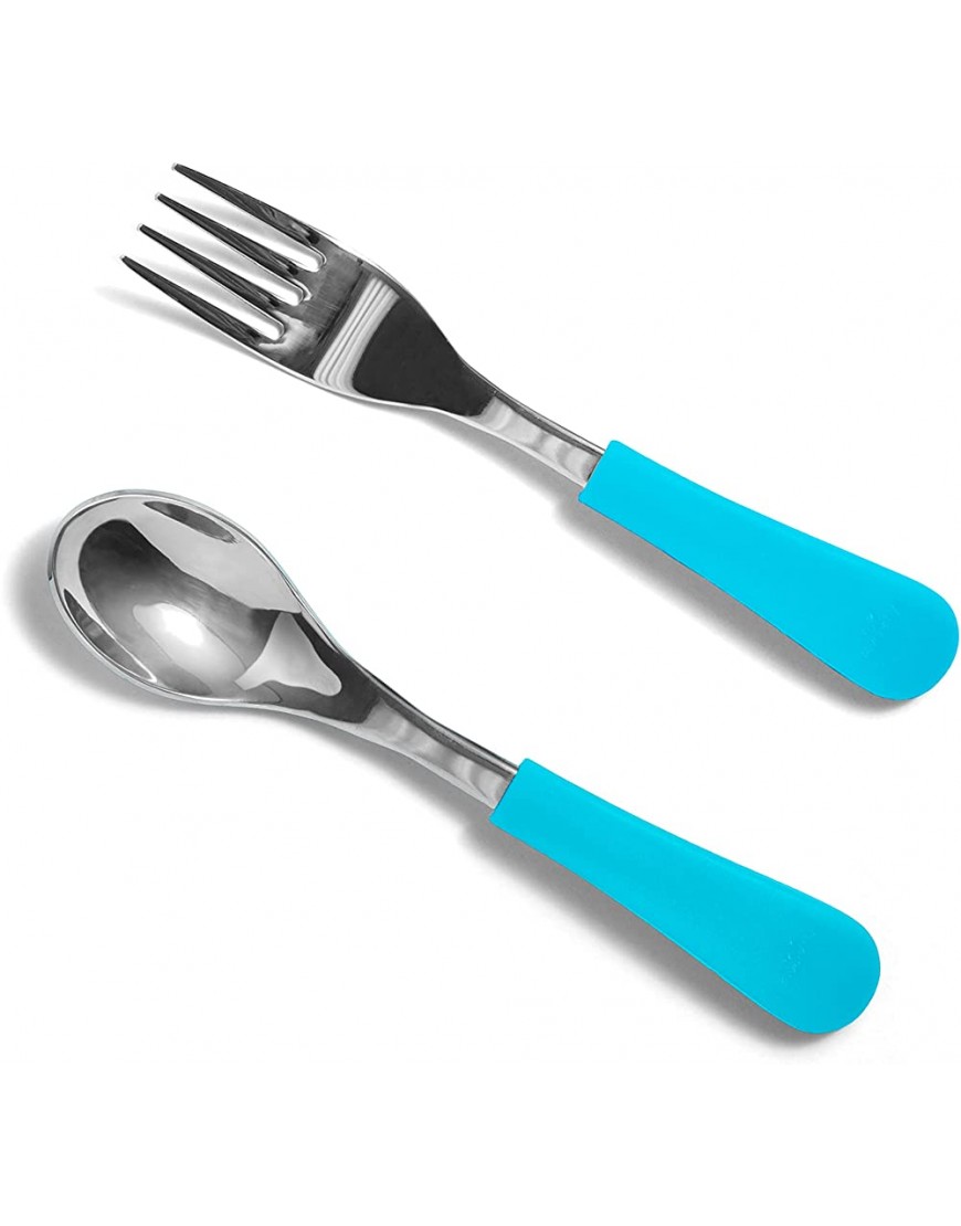 Avanchy Stainless Steel Baby Fork and Spoon 9 Months and Older Baby Forks and Spoons for Self Feeding Baby Silverware Blue - BZQS6UEEK