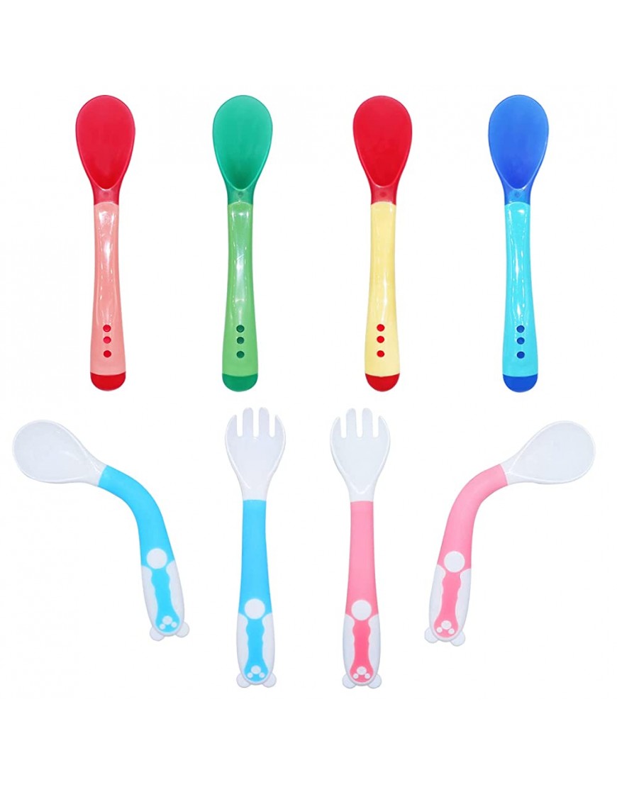 Baby Spoons First Stage Self Feeding 4 6 12 months 8 Pack Toddler Utensils Spoons and Forks BPA Free Gum-Friendly Baby Feeding Supplies Great Baby Shower Gift - BFA5M013I