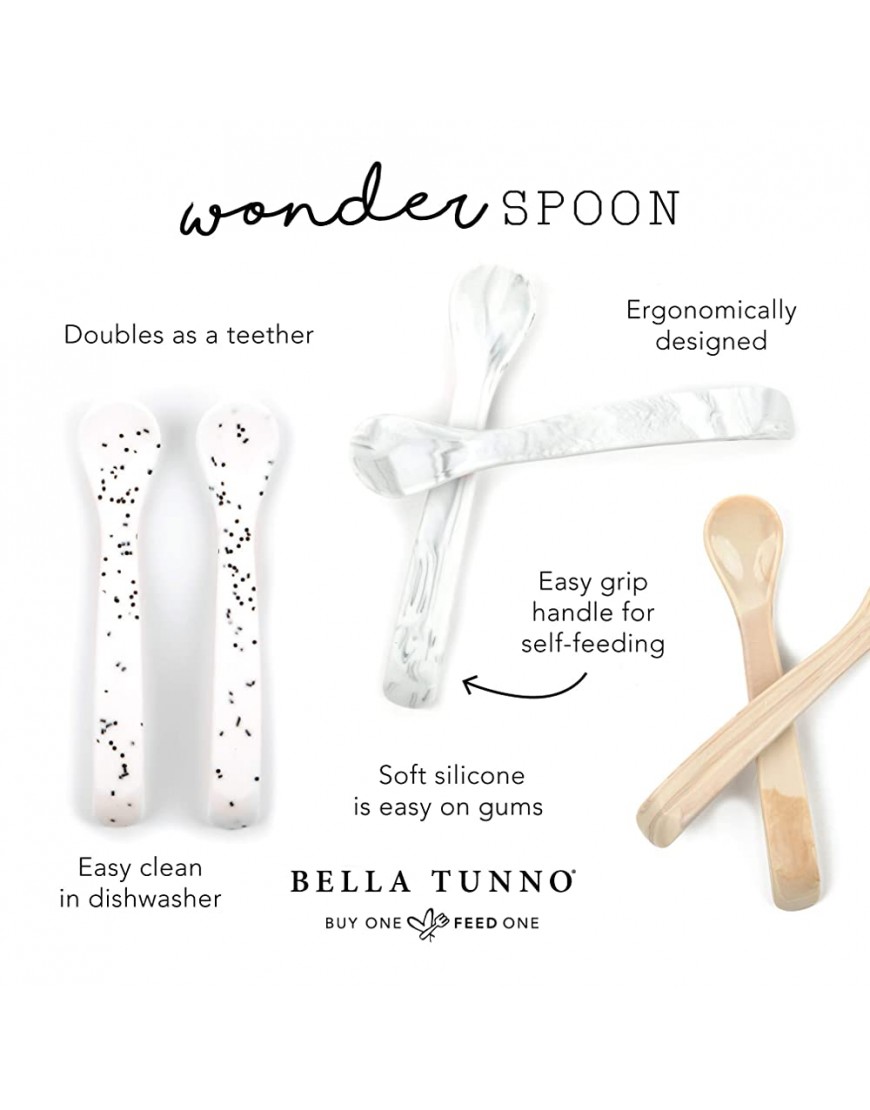 Bella Tunno Wonder Spoons Soft Baby Spoon Set Safe for Baby Teething & Toddler Spoons Food-Grade BPA Free Silicone Self Feeding Spoon 2pk Peas Veggies - BG17XC73L