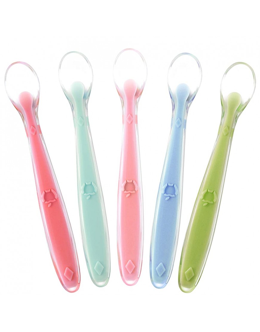 BEST First Stage Baby Infant Spoons 5-Pack Soft Silicone Baby Spoons Training Spoon Gift Set For Infant - BFH4K9JKE