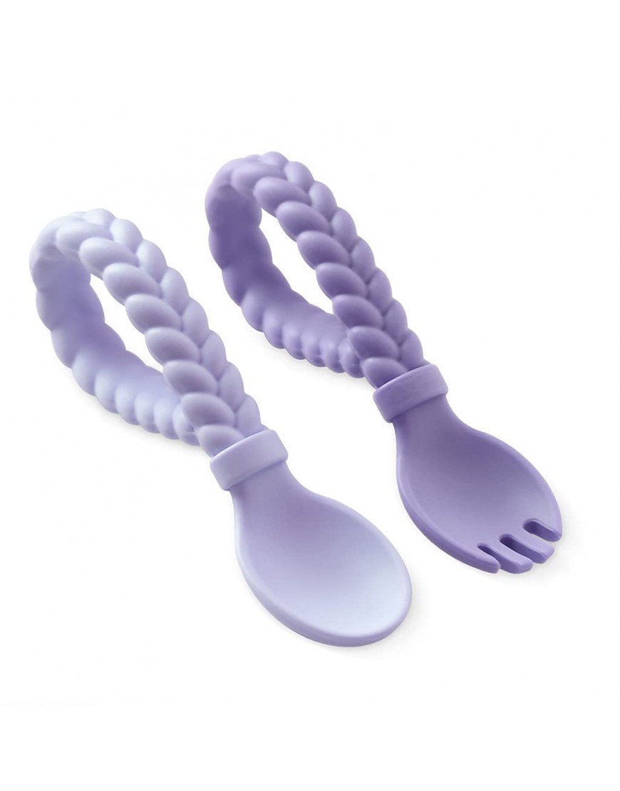 Itzy Ritzy Silicone Spoon & Fork Set; Baby Utensil Set Features A Fork and Spoon with Looped Braided Handles; Made of 100% Food Grade Silicone & BPA-Free; Ages 6 Months and Up Amethyst Purple - B2JPJSMBF