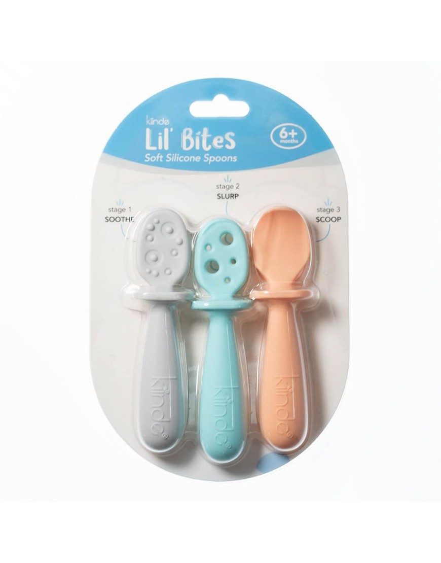 Kiinde Silicone Baby Spoons | Set of 3 Toddler Utensils for Teething & Baby Led Weaning | Developmental Meal Set of Non-Toxic Self Feeding Baby Utensils & Spoons | for Kids Ages 0-12 Months & Beyond - BB4LZXTKC