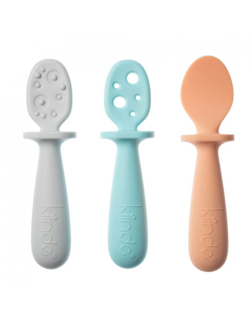 Kiinde Silicone Baby Spoons | Set of 3 Toddler Utensils for Teething & Baby Led Weaning | Developmental Meal Set of Non-Toxic Self Feeding Baby Utensils & Spoons | for Kids Ages 0-12 Months & Beyond - BB4LZXTKC