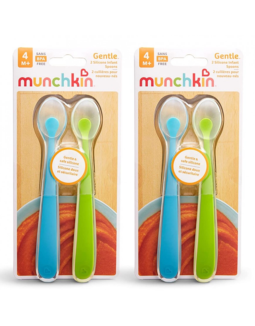 Munchkin Gentle Silicone Spoons Blue Green 4 Pack - B3QI95QJQ