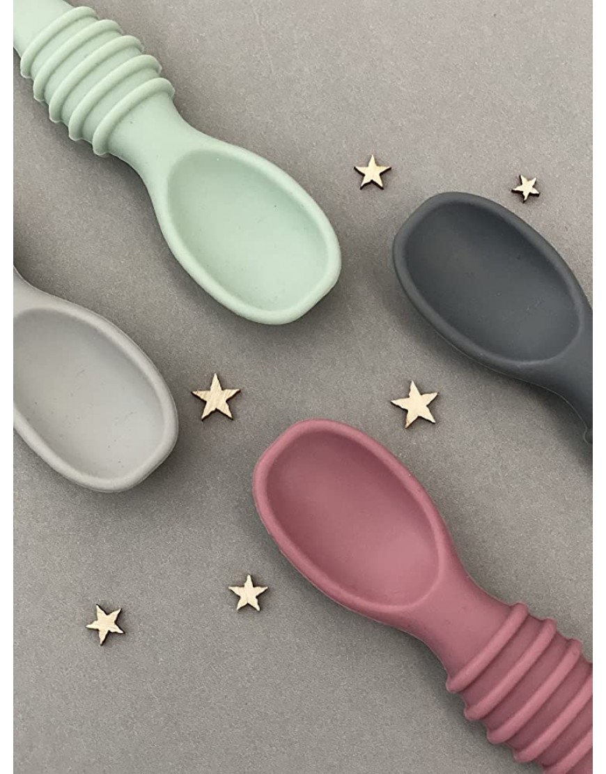 Otterlove Silicone Baby Spoons – 100% Platinum Pure LFGB Silicone Soft-Tip – Self Feeding Training Spoon for Baby Led Weaning Sage & Sand - BJLD62MEF