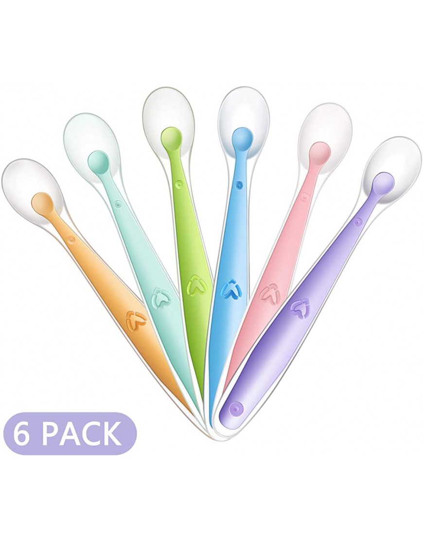 PandaEar Baby Silicone Soft Spoons| Training Feeding for Kids Toddlers Children and Infants| BPA Free 6 Pack| Great Gift Set |Gum-Friendly First Stage Spoons with Container - BCYBUX36Z