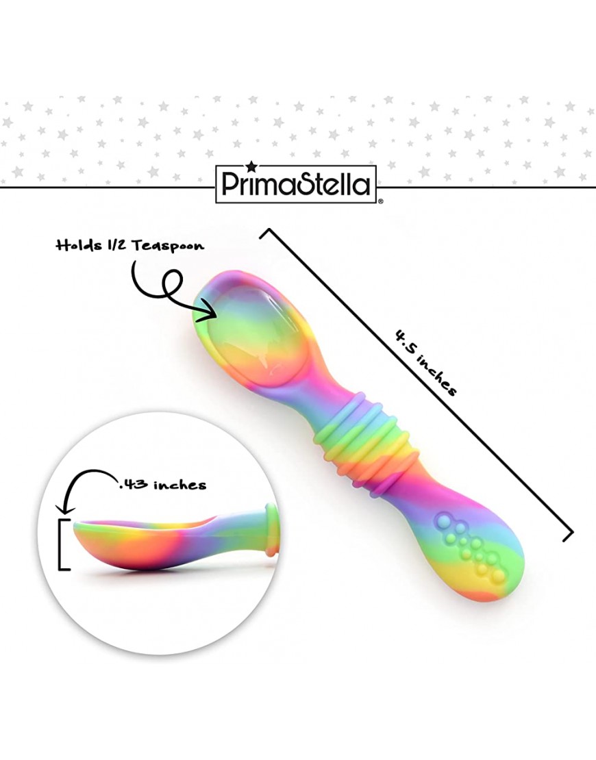 PrimaStella Silicone Rainbow Chew Spoon Set for Babies and Toddlers Safety Tested BPA Free Microwave Dishwasher and Freezer Safe - BVIV2RCIJ