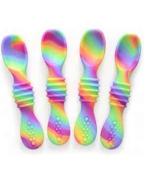 PrimaStella Silicone Rainbow Chew Spoon Set for Babies and Toddlers Safety Tested BPA Free Microwave Dishwasher and Freezer Safe - BVIV2RCIJ