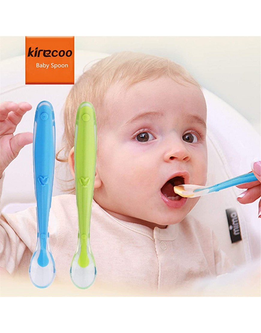Silicone Baby Spoon 2 Pack Kirecoo Soft-Tip First Stage Infant Spoon with Travel Case First Spoon for Baby Self Feeding Training - B5HPI343L