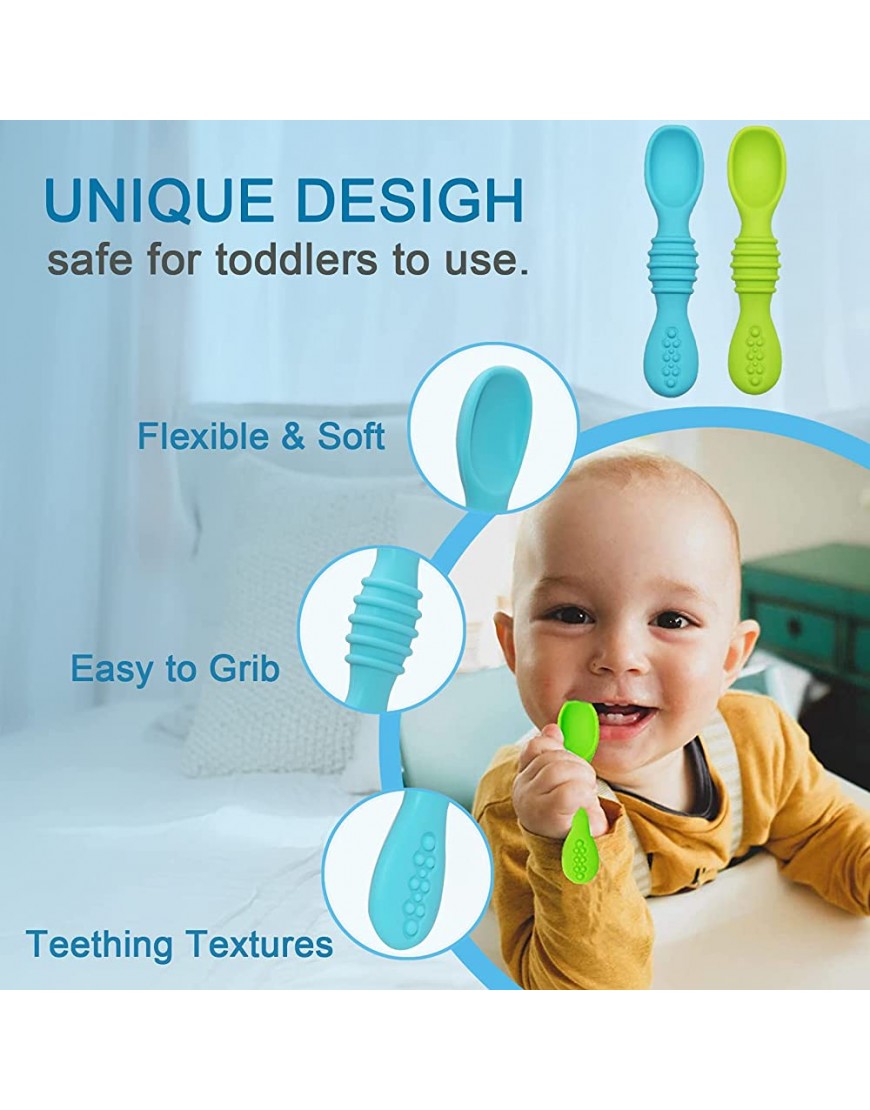 Silicone Baby Spoons First Stage for Baby Eating Utensils4 Pack Baby Led Weading Spoon for Toddler Self Feeding Training - BWRASKGVG