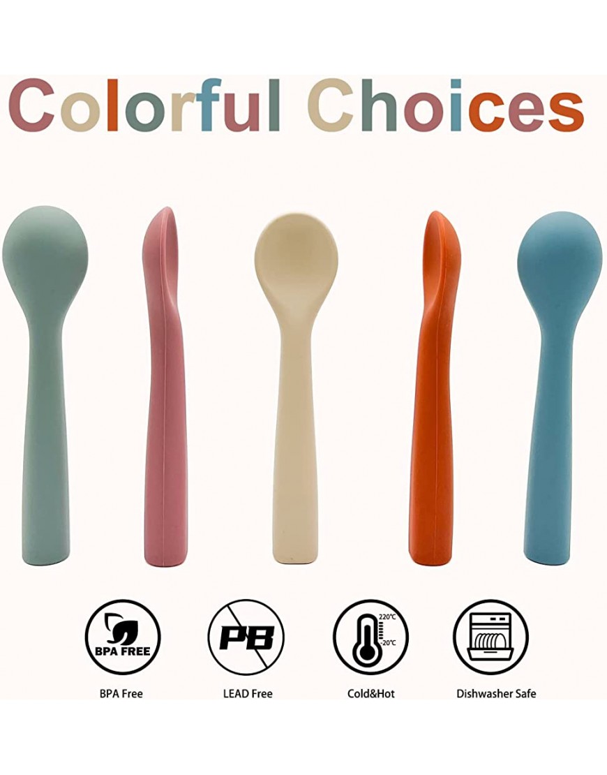 Silicone Spoons Baby Soft Toddler Spoon for Self-Feeding,Kids Trainning Spoon for 1 Year+ Dishwasher Safe and BPA FREE Set of 5 - BONTN90VW