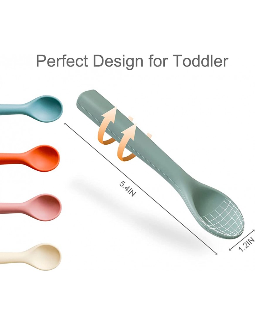 Silicone Spoons Baby Soft Toddler Spoon for Self-Feeding,Kids Trainning Spoon for 1 Year+ Dishwasher Safe and BPA FREE Set of 5 - BA69V15BD