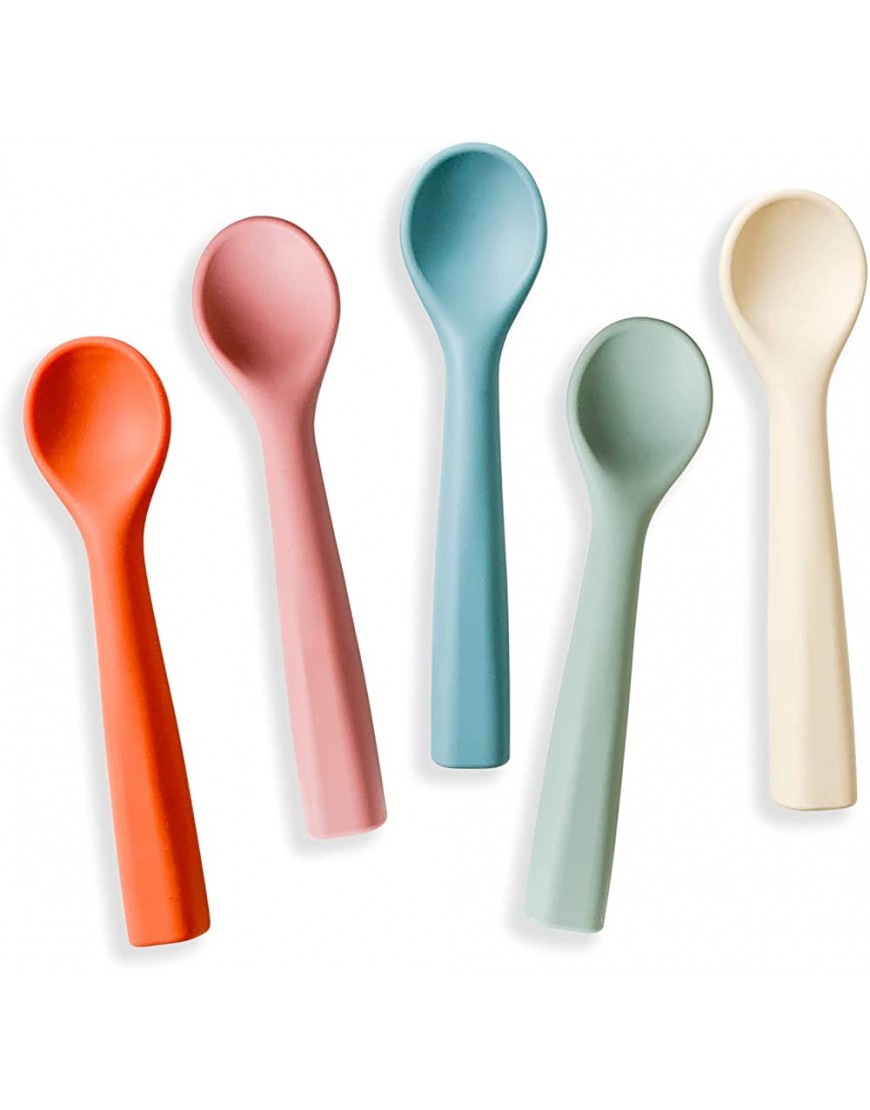 Silicone Spoons Baby Soft Toddler Spoon for Self-Feeding,Kids Trainning Spoon for 1 Year+ Dishwasher Safe and BPA FREE Set of 5 - BONTN90VW
