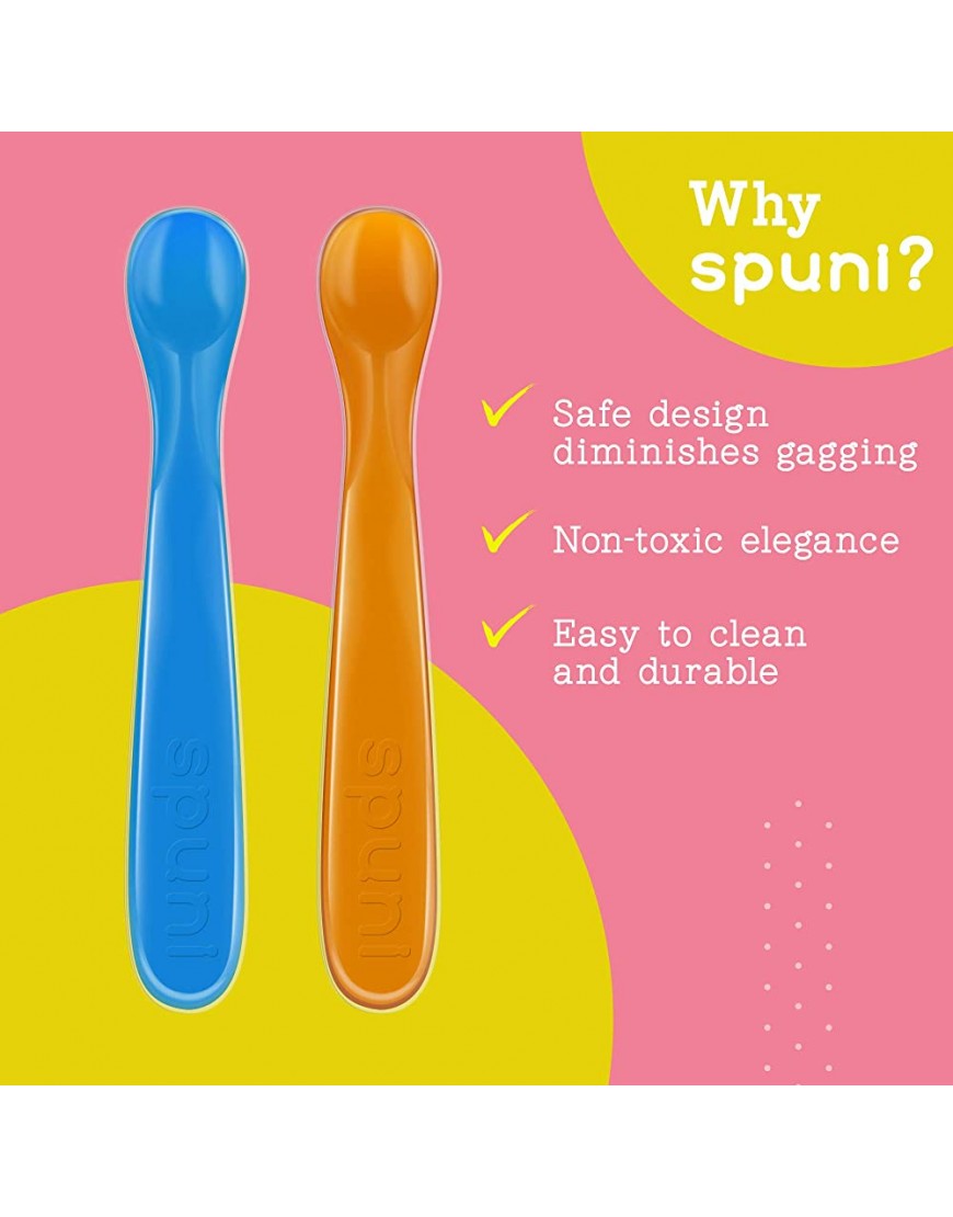 Spuni First Baby Spoon Baby Feeder with Patented Tulip Tip Infant Feeder for 8 Months Onwards Second Stage Feeding Spoons for Babies Neon Green and Playful Pink 2 Pack - BBEF93XT5