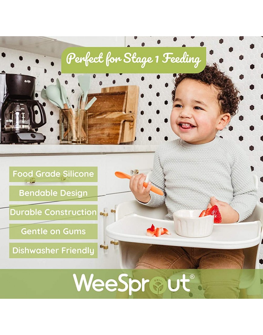 WeeSprout Silicone Baby Spoons First Stage Feeding Spoons for Infants Soft-Tip Easy on Gums Bendable Design Encourages Self-feeding Ultra-durable & Unbreakable Dishwasher & Boil-proof Set of 3 - B3S7FR0RZ