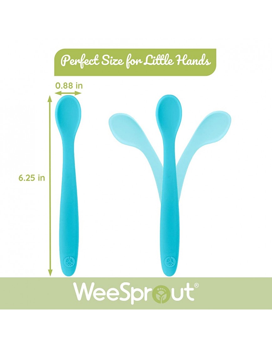 WeeSprout Silicone Baby Spoons First Stage Feeding Spoons for Infants Soft-Tip Easy on Gums Bendable Design Encourages Self-feeding Ultra-durable & Unbreakable Dishwasher & Boil-proof Set of 3 - B3S7FR0RZ