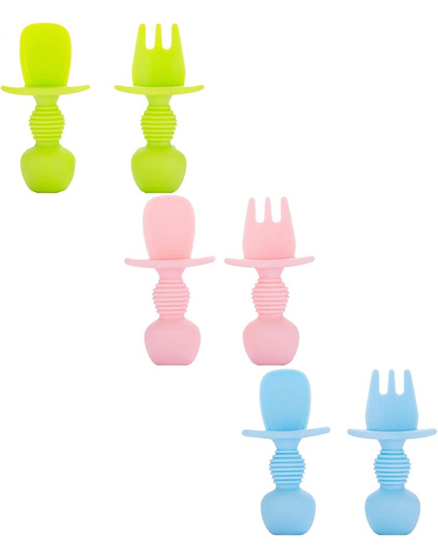 yeencheer Baby Spoons First Stage Silicone 6 Pack Baby Led Weaning Supplies Baby Spoons Self Feeding 6 Months with Forks Pink Blue and Green - BTS3SH4MX