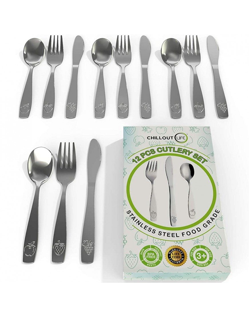 12 Piece Stainless Steel Kids Silverware Set Child and Toddler Safe Flatware Kids Utensil Set Metal Kids Cutlery Set Includes 4 Small Kids Spoons 4 Forks & 4 Knives - BMKHIRYQB