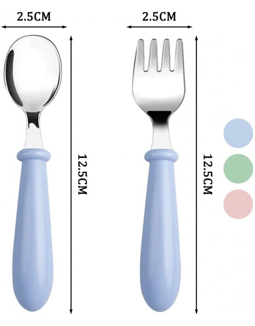 12 Pieces Toddler Silverware Stainless Steel Forks and Spoons Set Toddler Utensils Kids Silverware Children's Safe Cutlery Set with Round Handle for Self Feeding 6 x Baby Forks 6 x Spoons - BPTSG37EL