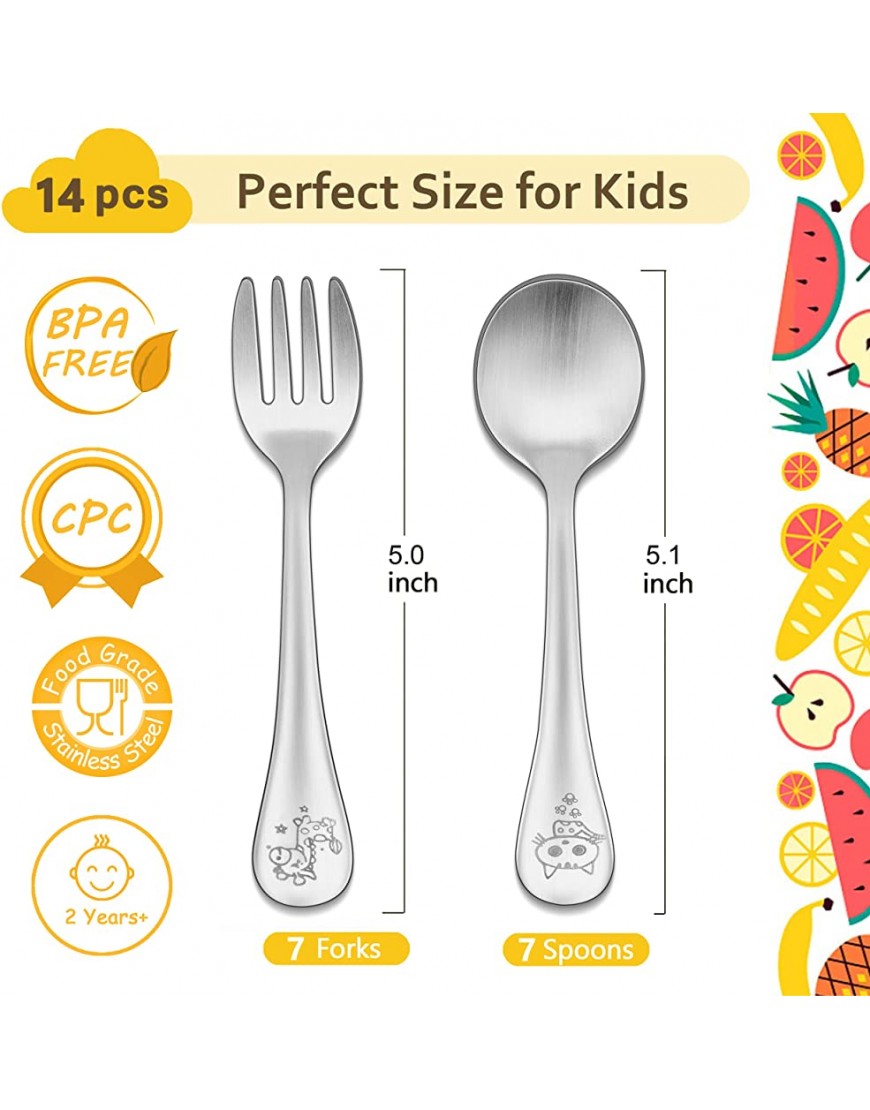 14-Piece Kids Silverware Set LIANYU Toddler Forks and Spoons for 2-8 Year Old Stainless Steel Preschooler Children Flatware Cutlery Set Includes 7 Forks 7 Spoons Dishwasher Safe - BP3EEL3B5