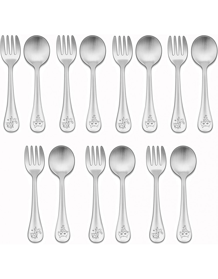14-Piece Kids Silverware Set LIANYU Toddler Forks and Spoons for 2-8 Year Old Stainless Steel Preschooler Children Flatware Cutlery Set Includes 7 Forks 7 Spoons Dishwasher Safe - BNBP8Z89P