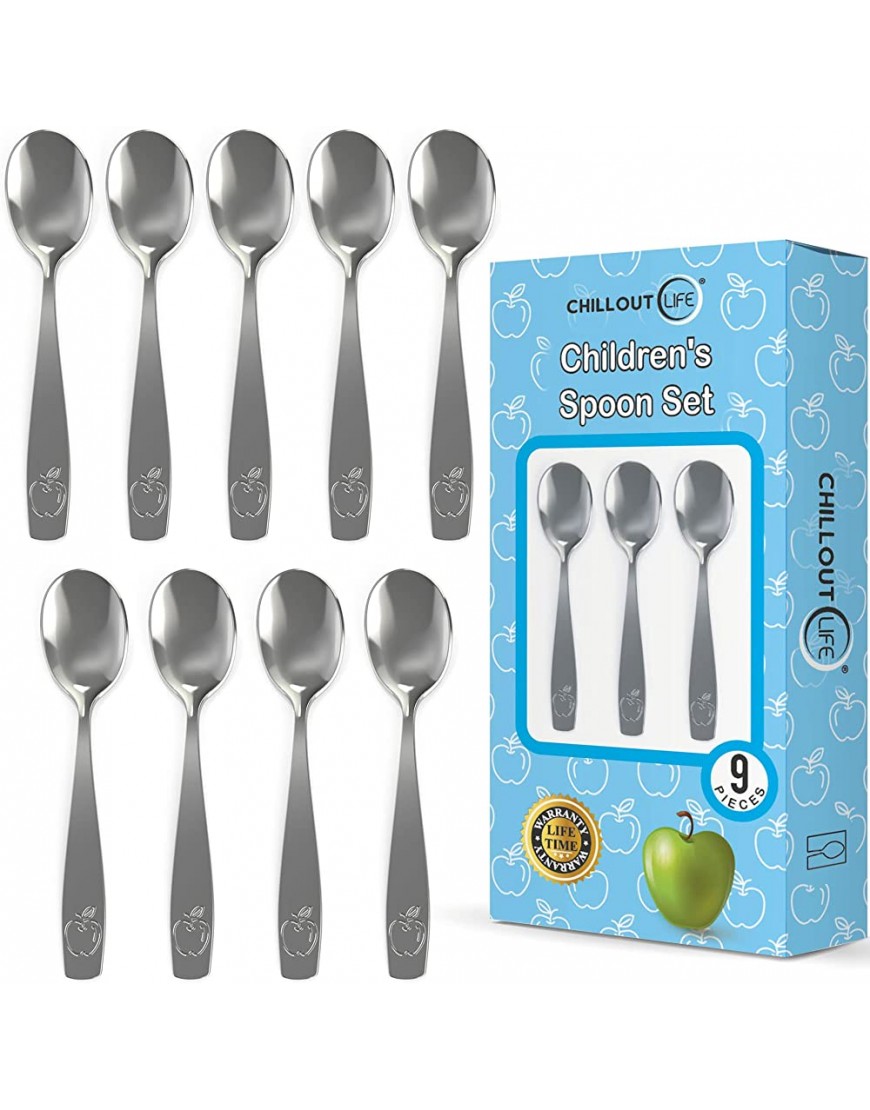 9 Piece Stainless Steel Kids Spoons Child and Toddler Safe Flatware Kids Utensil Set Metal Kids Cutlery Set Dinner Spoon Set Small Spoons for Dessert Includes a Total of 9 Small Kids Spoons - BHCTPHQSS
