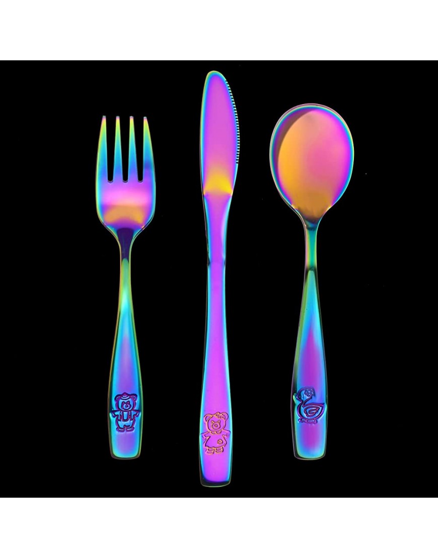 9 Piece Stainless Steel Rainbow Kids Cutlery Child and Toddler Safe Flatware Kids Silverware Kids Utensil Set Includes 3 Knives 3 Forks 3 Spoons Total of 3 Settings Ideal for Home and Preschool - BFCB9TSD0