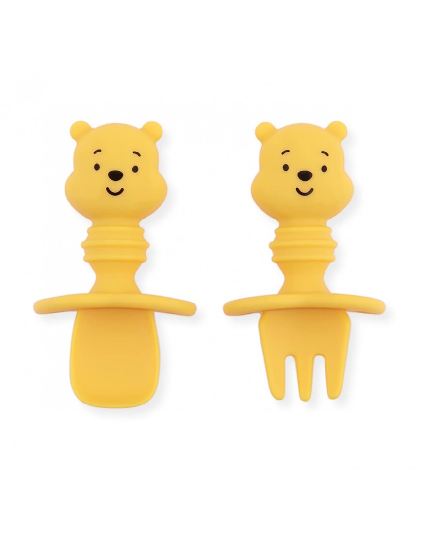 Bumkins Utensils Disney Silicone Chewtensils Baby Fork and Spoon Set Training Utensils Baby Led Weaning Stage 1 for Ages 6 Months+ Winnie The Pooh - BMPXF5ZOB