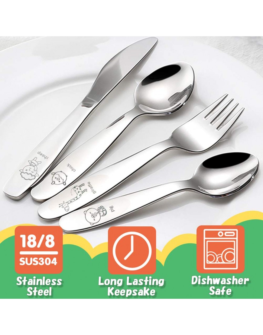 Kids Silverware Set Toddler Utensils 18 8 Stainless Steel 4PCS Fork Spoon and Knife Cutlery Child Flatware for Age 3+ - B3ZY37F82