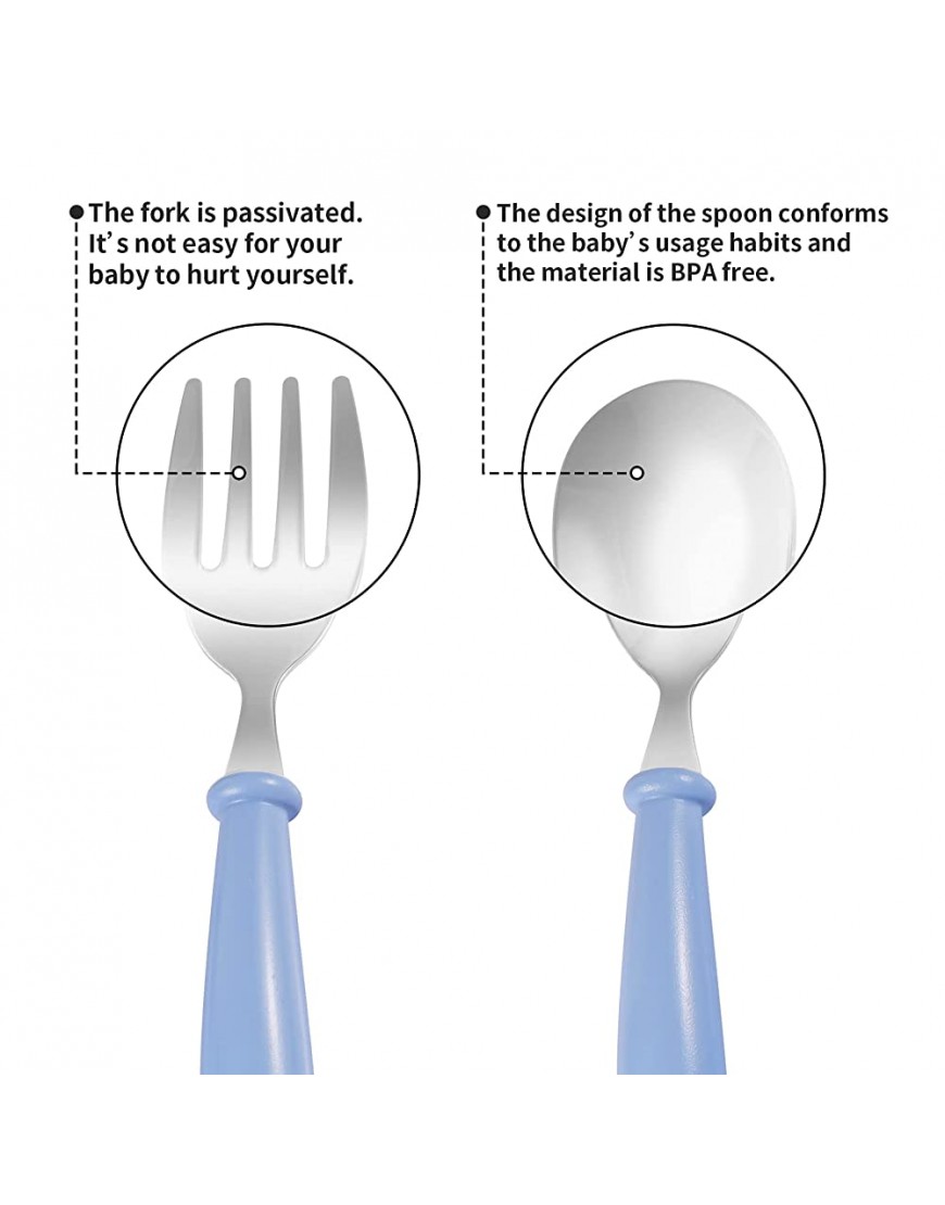 Kirecoo Toddler Utensils 2 Sets Baby Utensils Stainless Steel Toddler Forks and Spoons Set Toddler Silverware Kids Flatware Set for Self-Feeding with Travel Carrying Cases for Lunch Box Blue＆Pink - BUGZ8EFHZ